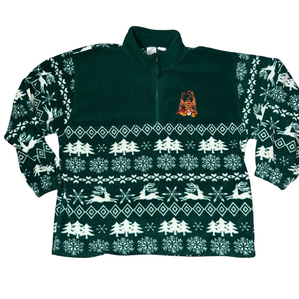 Vintage Disney Tigger quarter-zip fleece holiday fair isle pullover green adult
